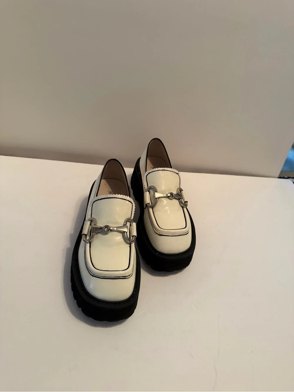 Jeffrey Campbell White and Black Horsebit Loafers